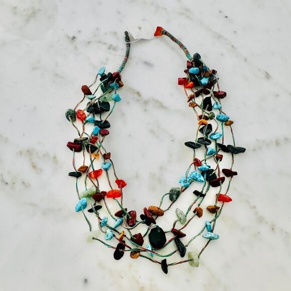 Multi-Stone Chip Bead Necklace-Boho Layered Style - Picture 1 of 6